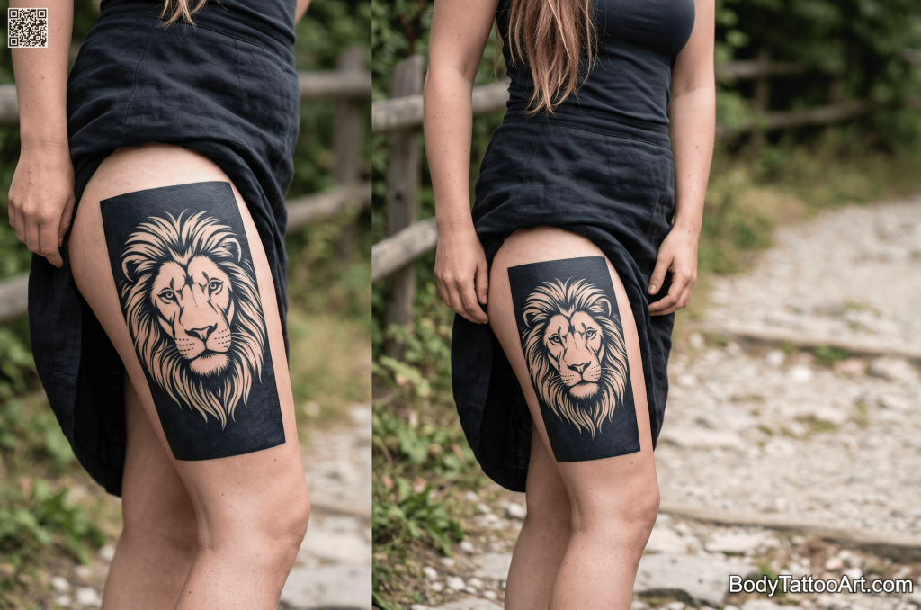 Blackout negative space Lion Tattoos
