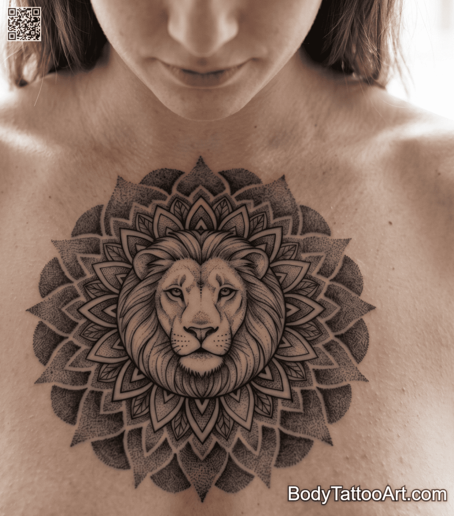 Ornamental dotwork Lion Tattoos