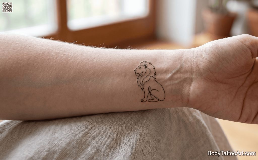 Minimalist single-line Lion Tattoos