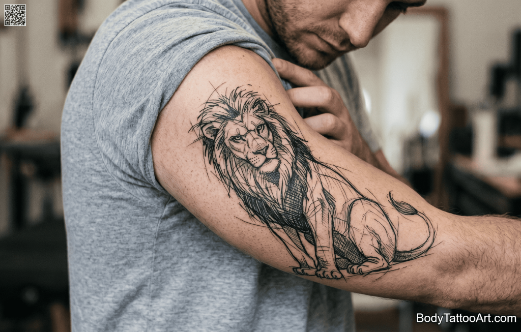 Sketch linework Lion Tattoos