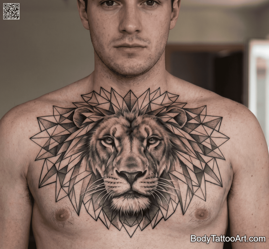 Realism and geometric hybrid Lion Tattoos