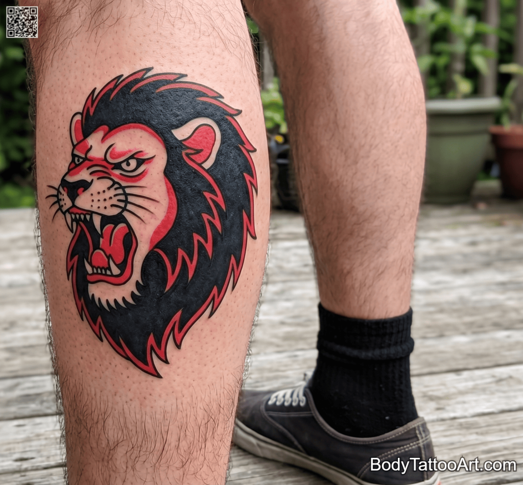 American traditional, bold color Lion Tattoos