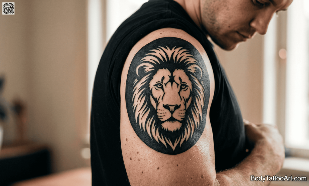 Negative space blackwork Lion Tattoos