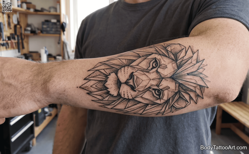 Cubist illustrative Lion Tattoos