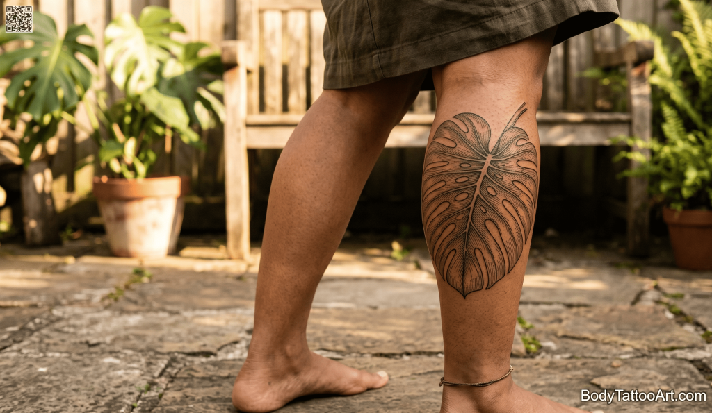  botanical illustration — sepia ink Monstera Leaf Tattoo