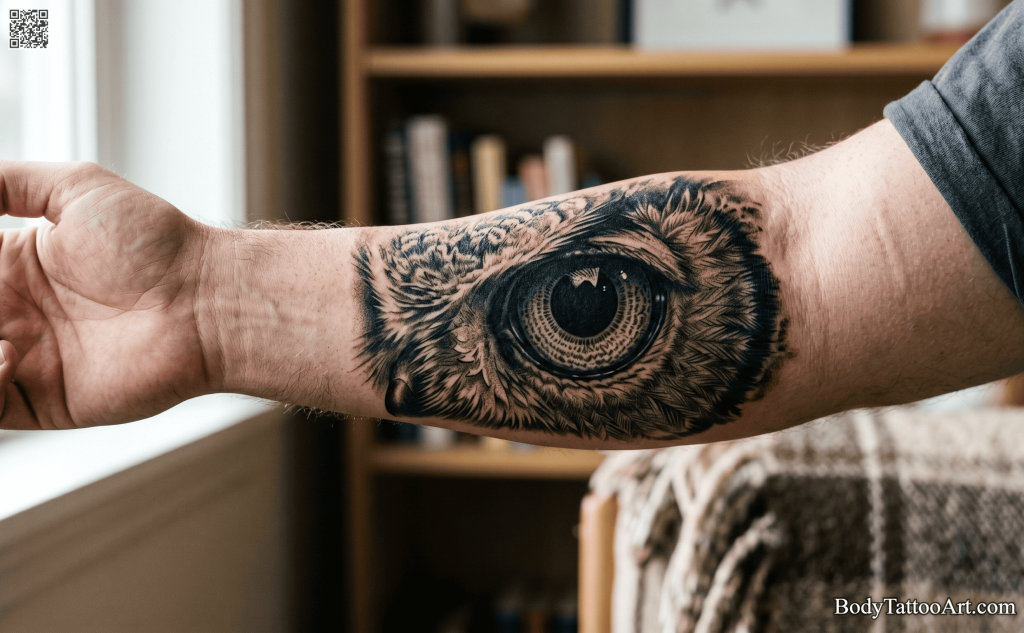 Black and grey realism Owl Tattoos