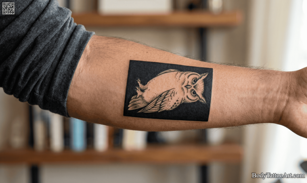 Negative space blackwork Owl Tattoos