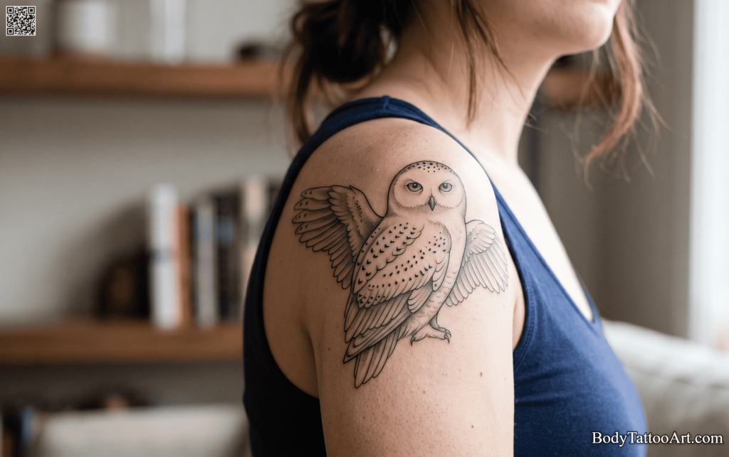 Grey-wash illustrative Owl Tattoos