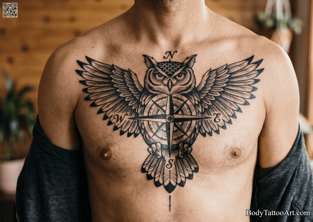 Illustrative blackwork Owl Tattoos