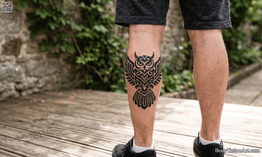 Tribal blackwork Owl Tattoos