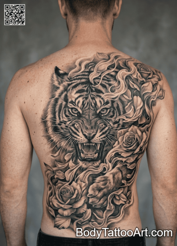  Surreal realism Rose With Tiger Tattoos