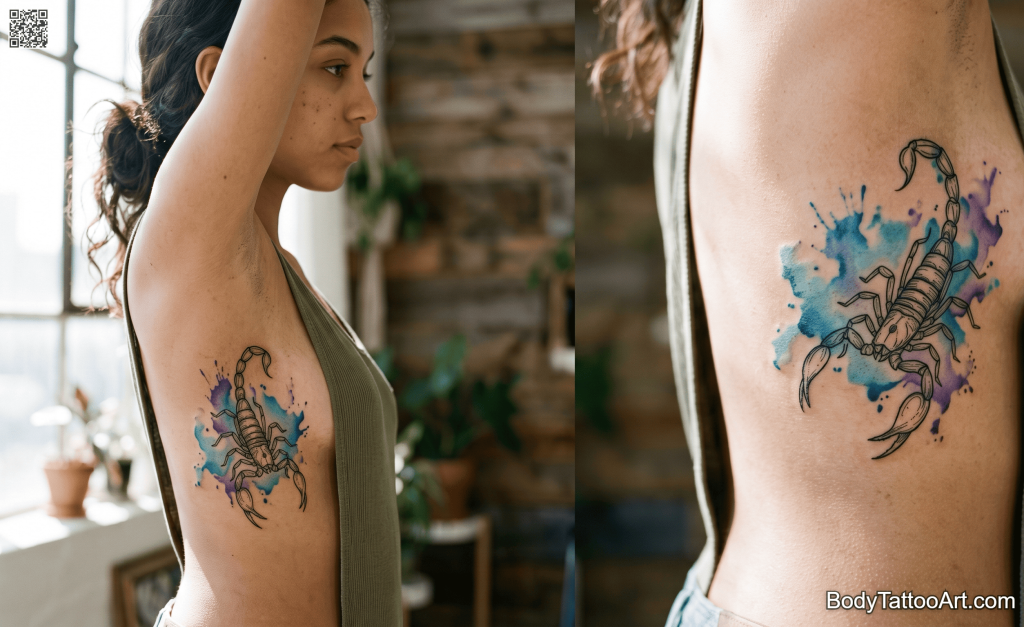 Fine line with watercolour Scorpion Tattoos