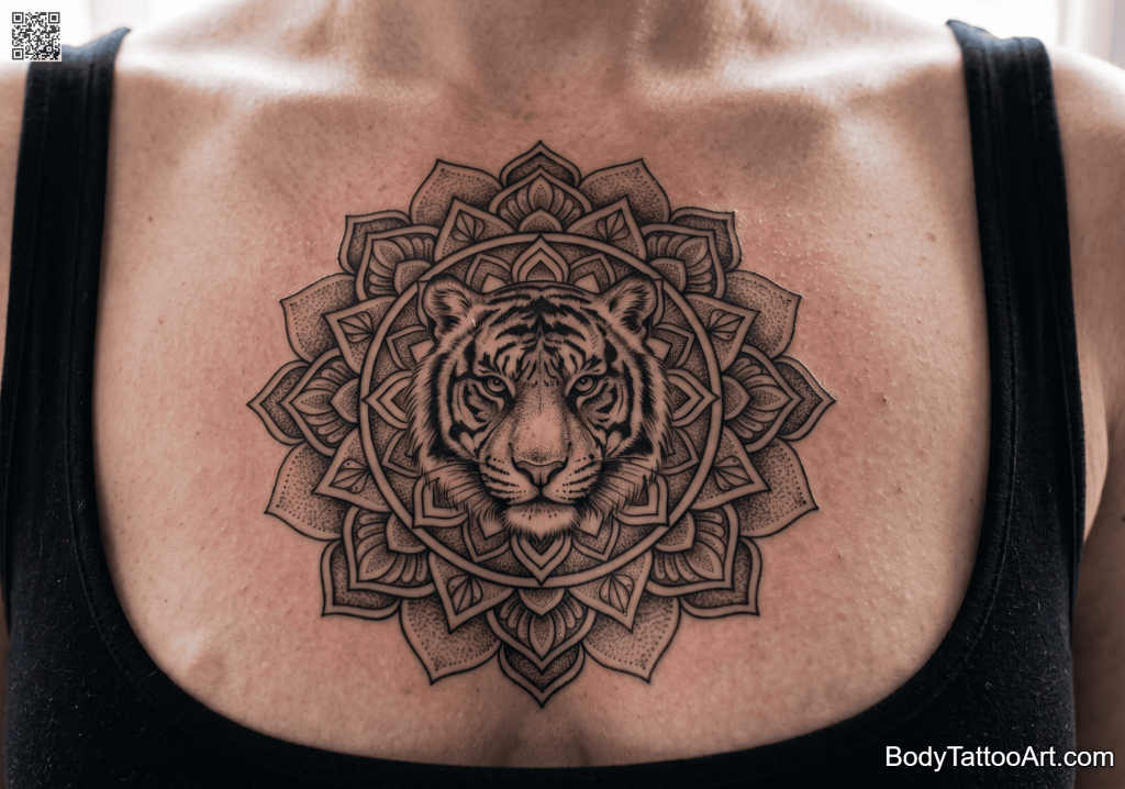 Ornamental dotwork Tiger Tattoos