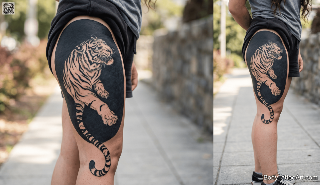 Blackout and negative space Tiger Tattoos