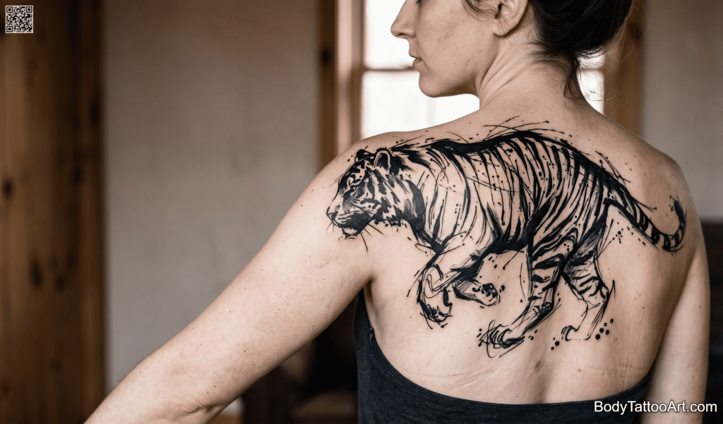 Abstract brushwork Tiger Tattoos