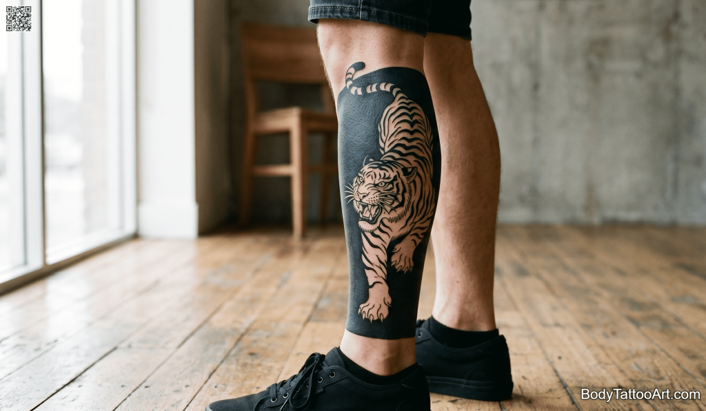 Negative space blackwork Tiger Tattoos