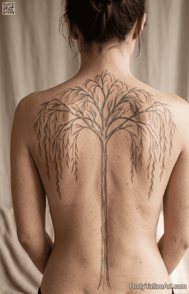 Fine line with light grey shading Willow Tree Tattoos