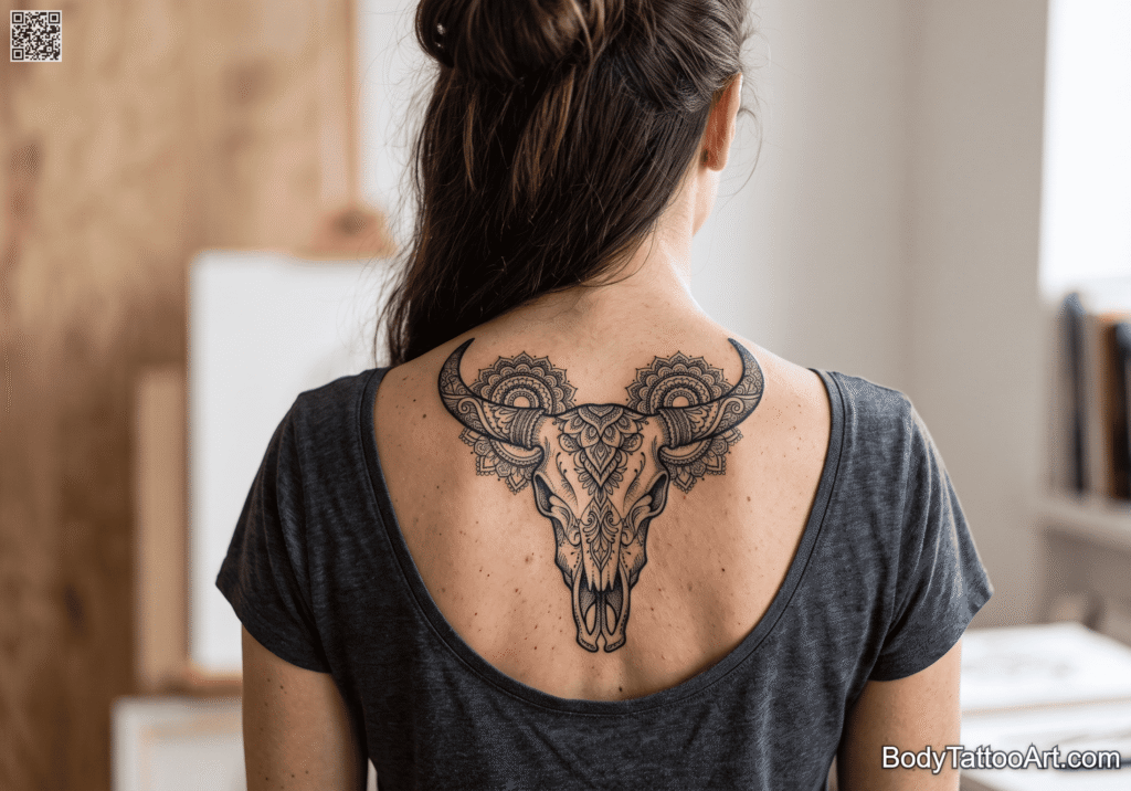 Ornamental blackwork Bull Tattoos