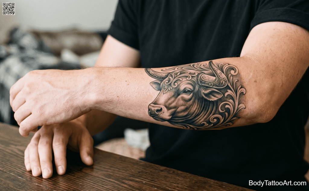Chicano black and grey Bull Tattoos