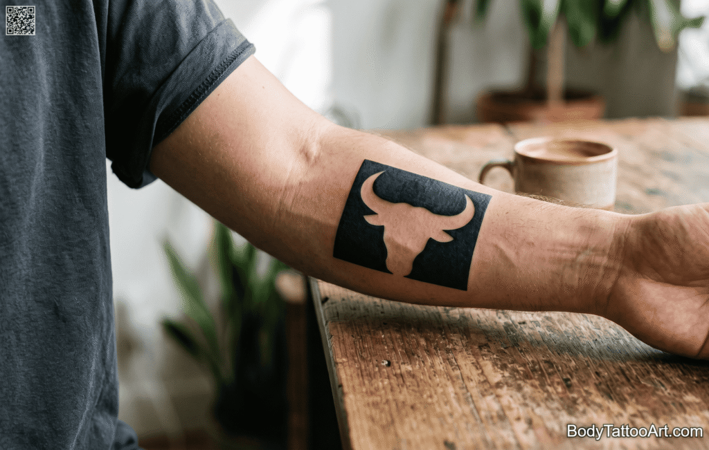 Negative space blackwork Bull Tattoos
