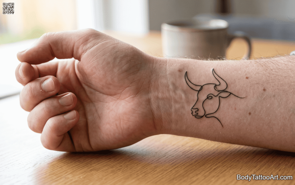 Fine line, single-line Bull Tattoos