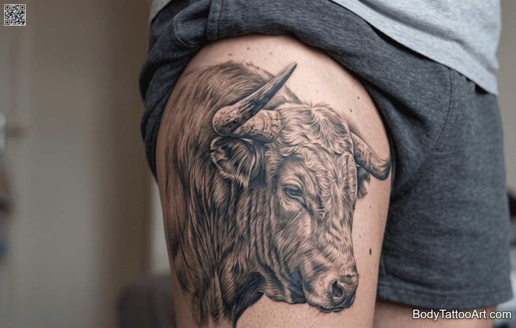 Grey-wash realism Bull Tattoos