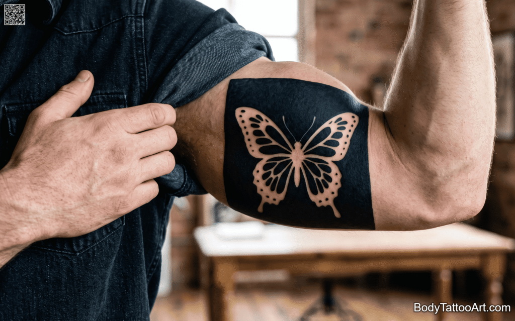 Negative space blackwork Butterfly Tattoos