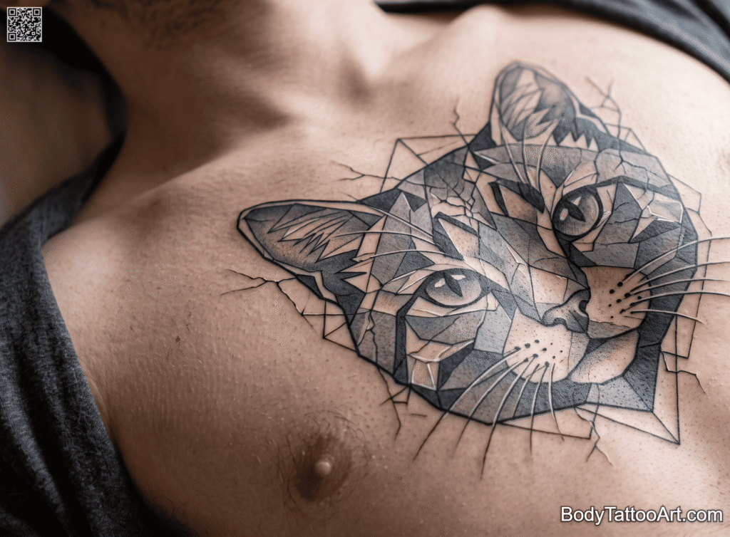 Fragmented Geometric Cat Portrait