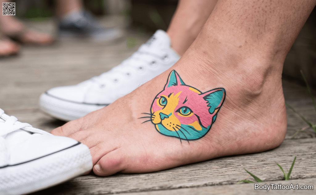 Color Block Pop-Art Cat Tattoos