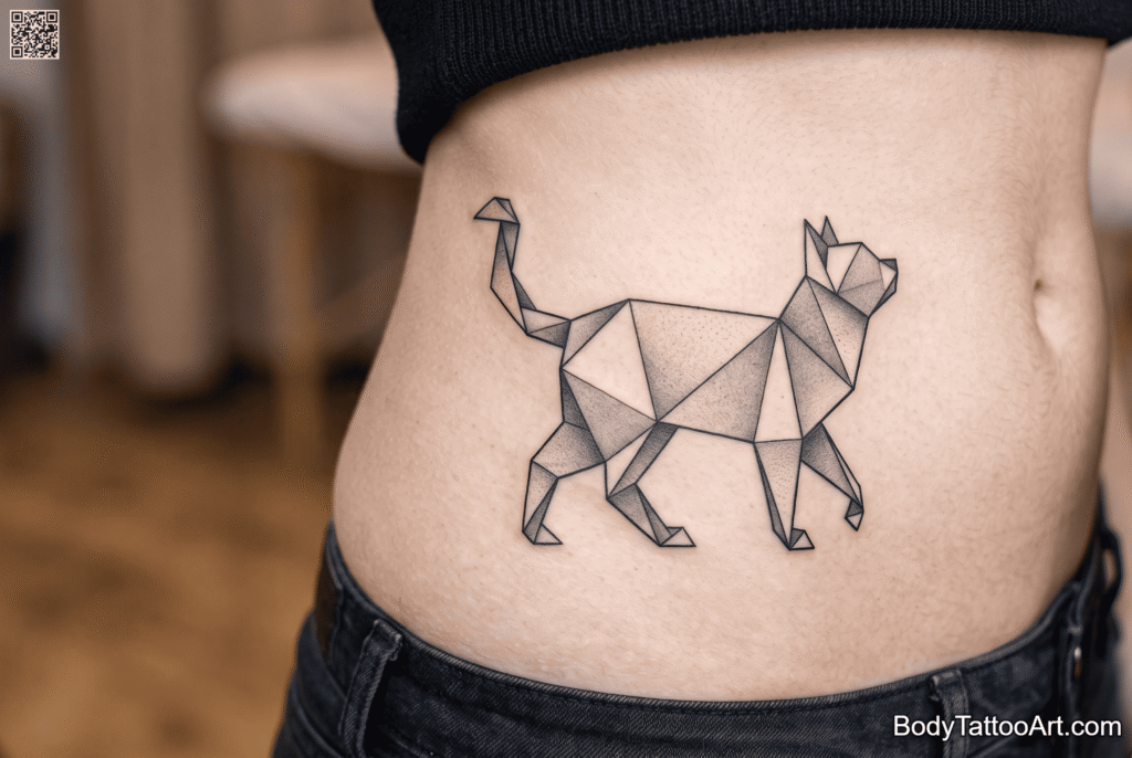 Origami-Inspired Folded Paper Cat Tattoos