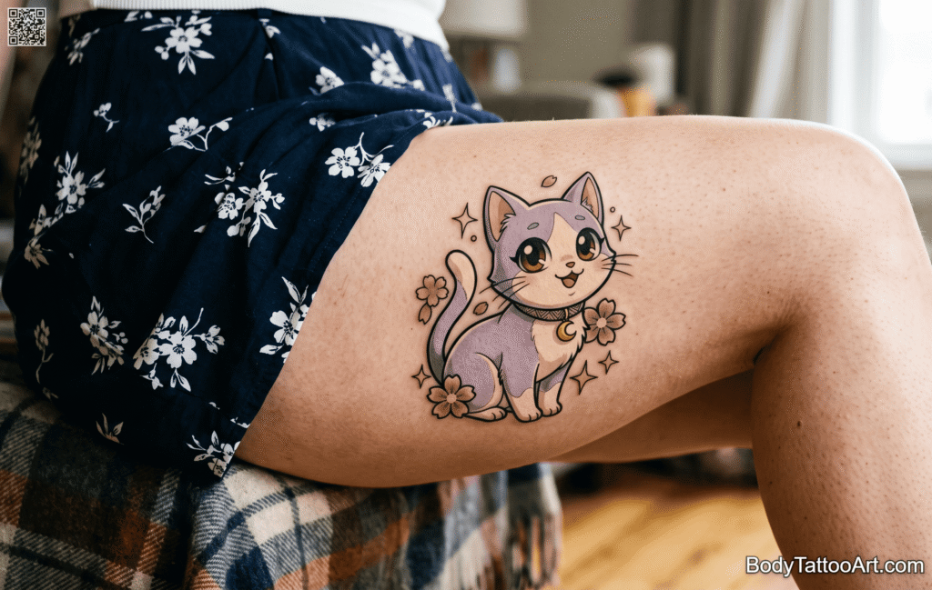  Anime-Inspired Stylized Cat Tattoos