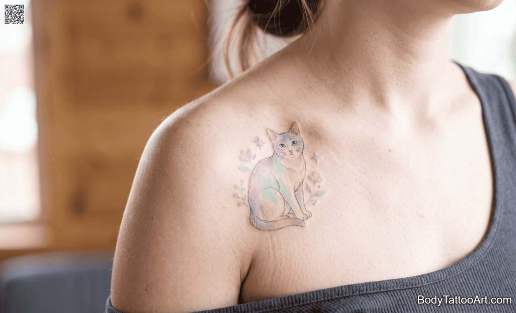 Soft Pastel Colored Cat Tattoos