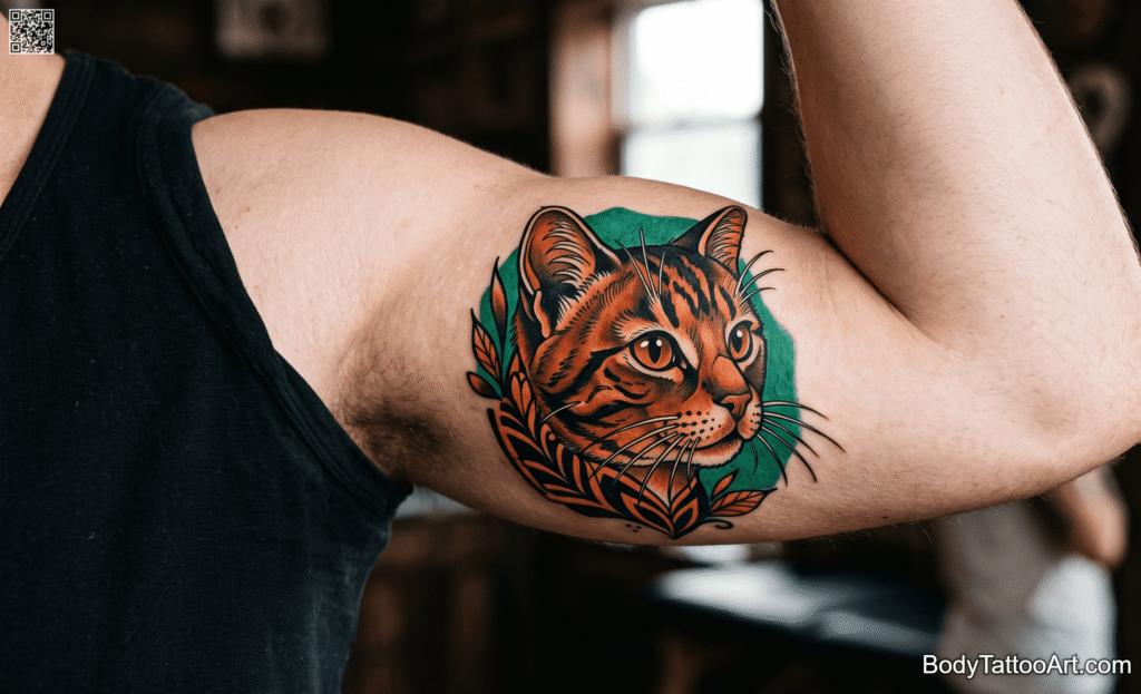 Neo-Traditional Cat with Thick Color Fill