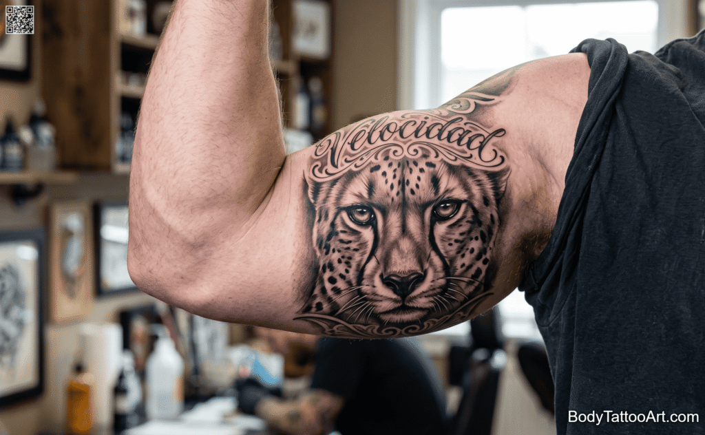 Black and grey chicano realism Cheetah Tattoos