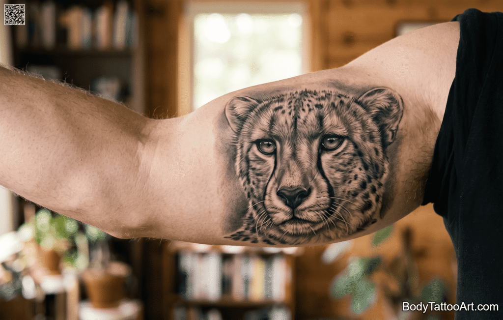Grey-wash realism Cheetah Tattoos
