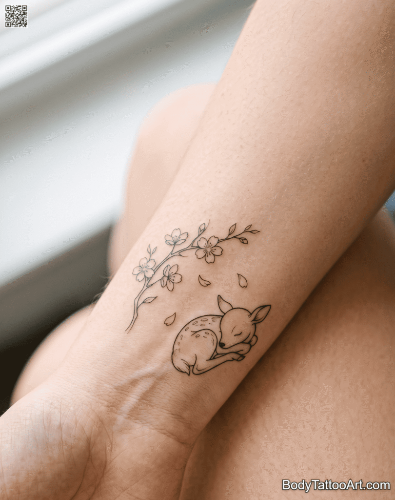 9 Creative Cherry Blossom With Deer Tattoos Ideas
