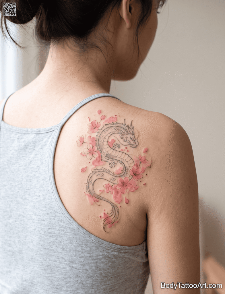 A Watercolor Dragon Sketch on the Shoulder Blade