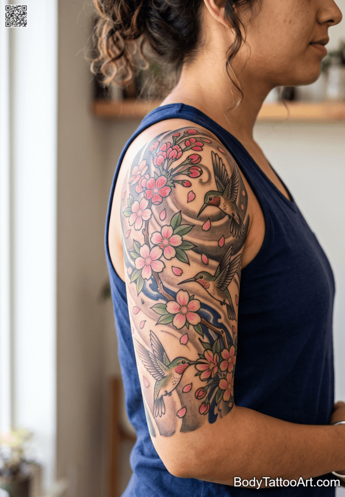 The Sleeve Story Cherry Blossom With Hummingbird