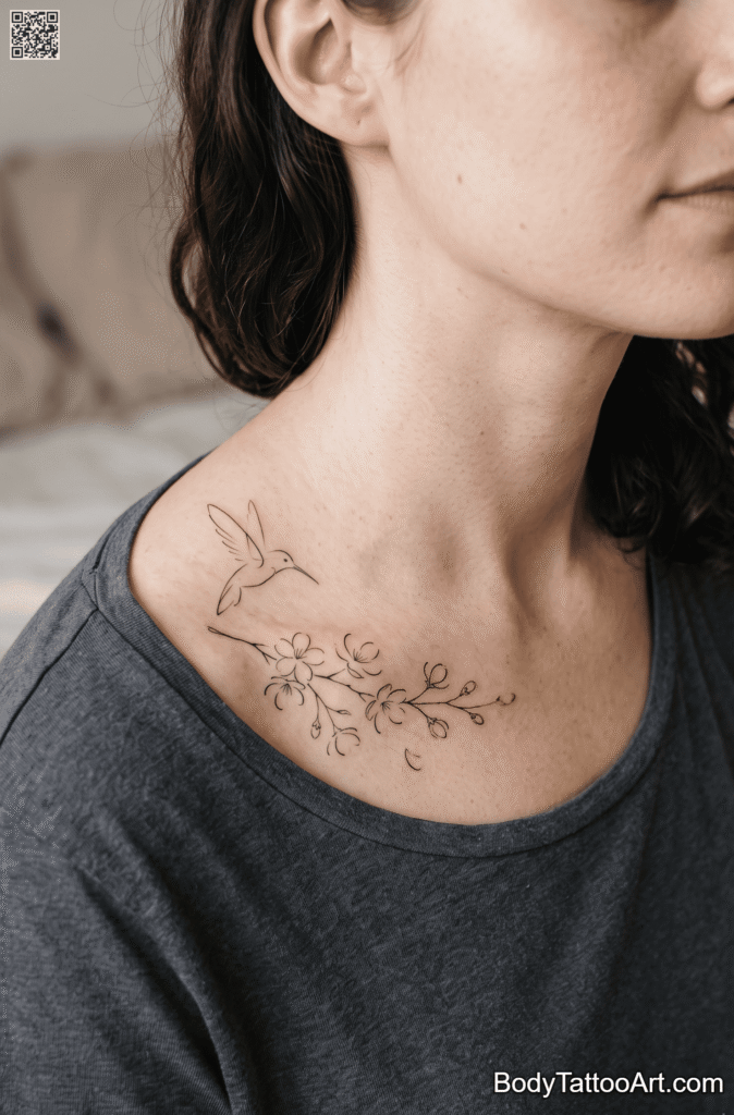 The Collarbone Trace Cherry Blossom With Hummingbird