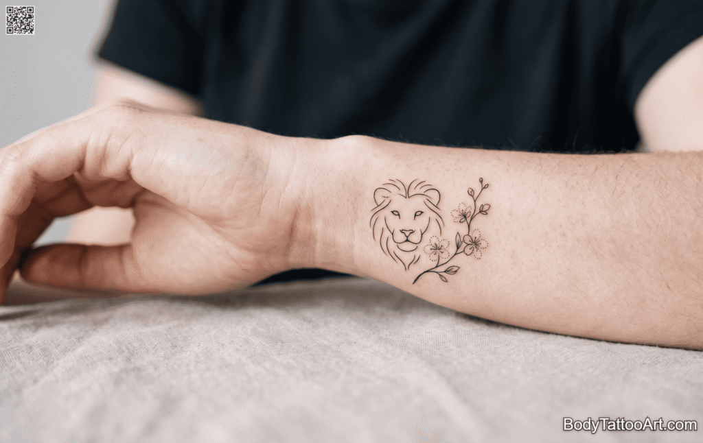 Tiny Blossom Behind the Lion's Ear Cherry Blossom With Lion Tattoos
