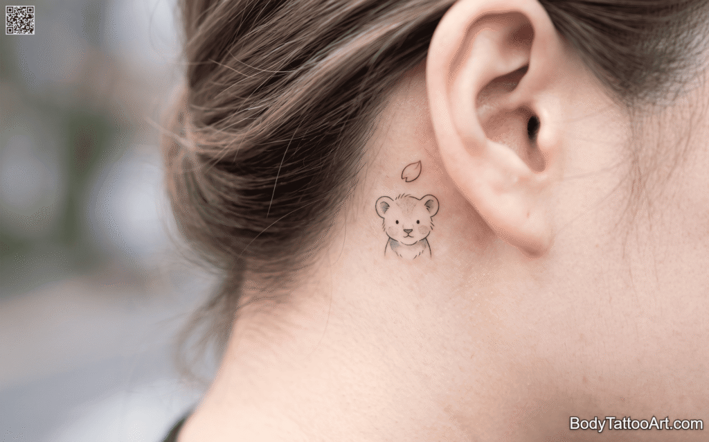 Tiny Lion Cub Beneath a Falling Petal Cherry Blossom With Lion Tattoos