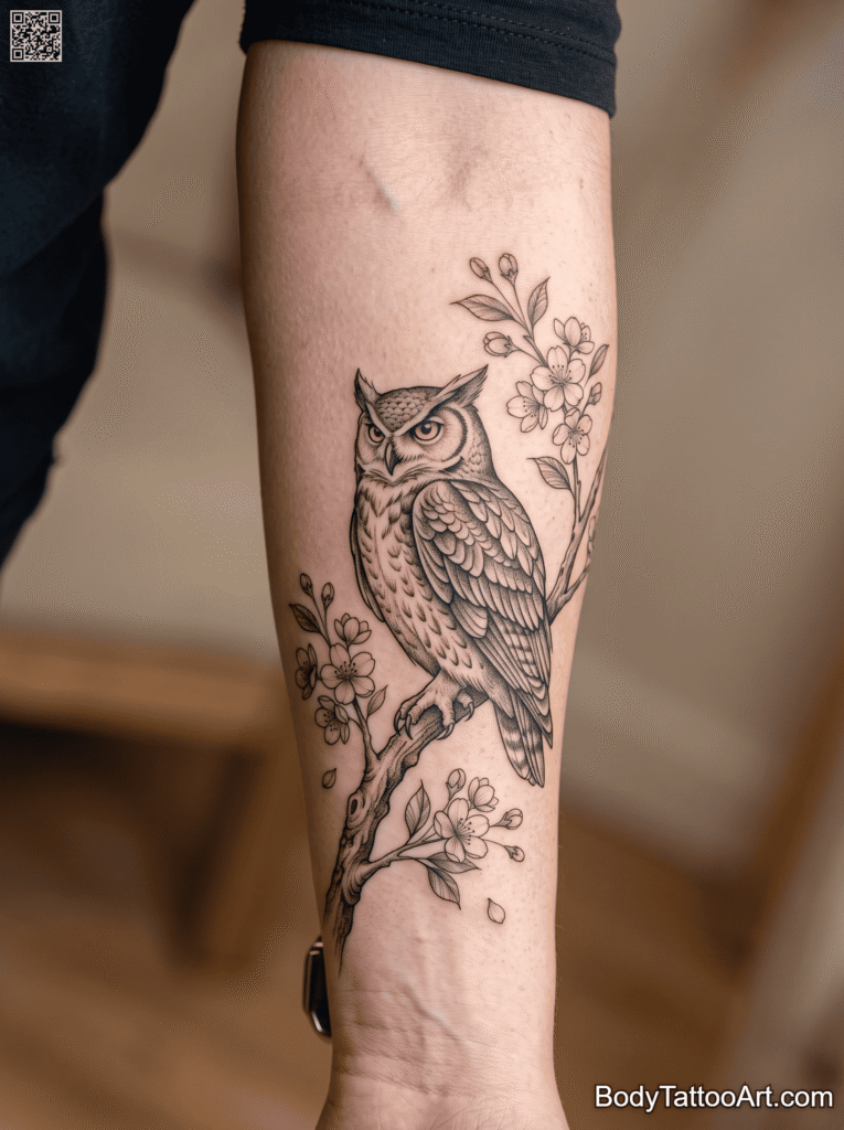 9 Cherry Blossom With Owl Tattoos – Design Inspiration For All