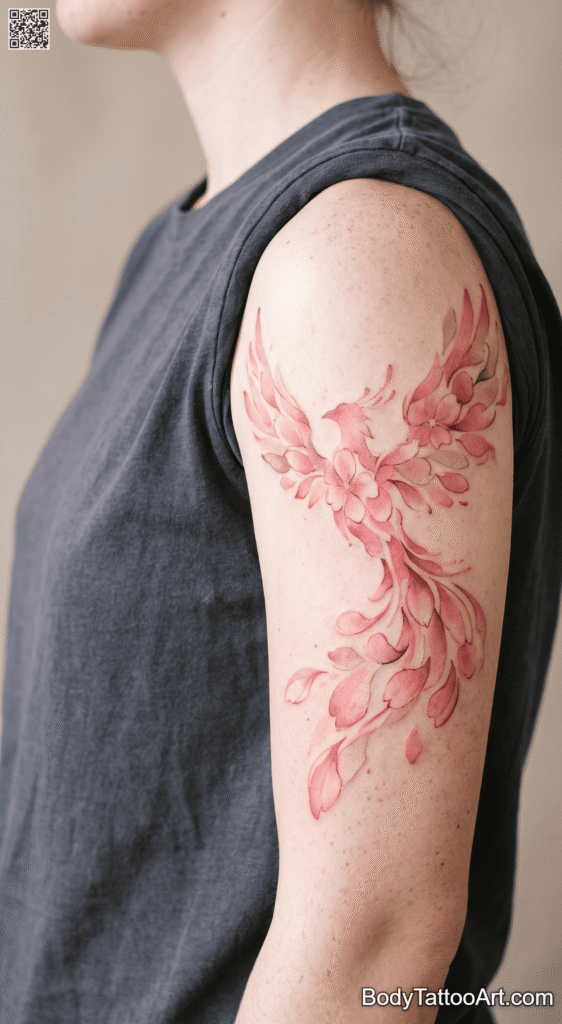 The Abstract Cherry Blossom With Phoenix Tattoo