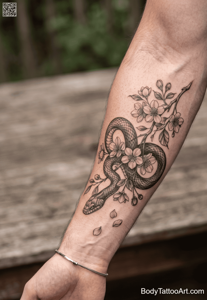 10 Cherry Blossom With Snake Tattoos – Designs For Men And Women