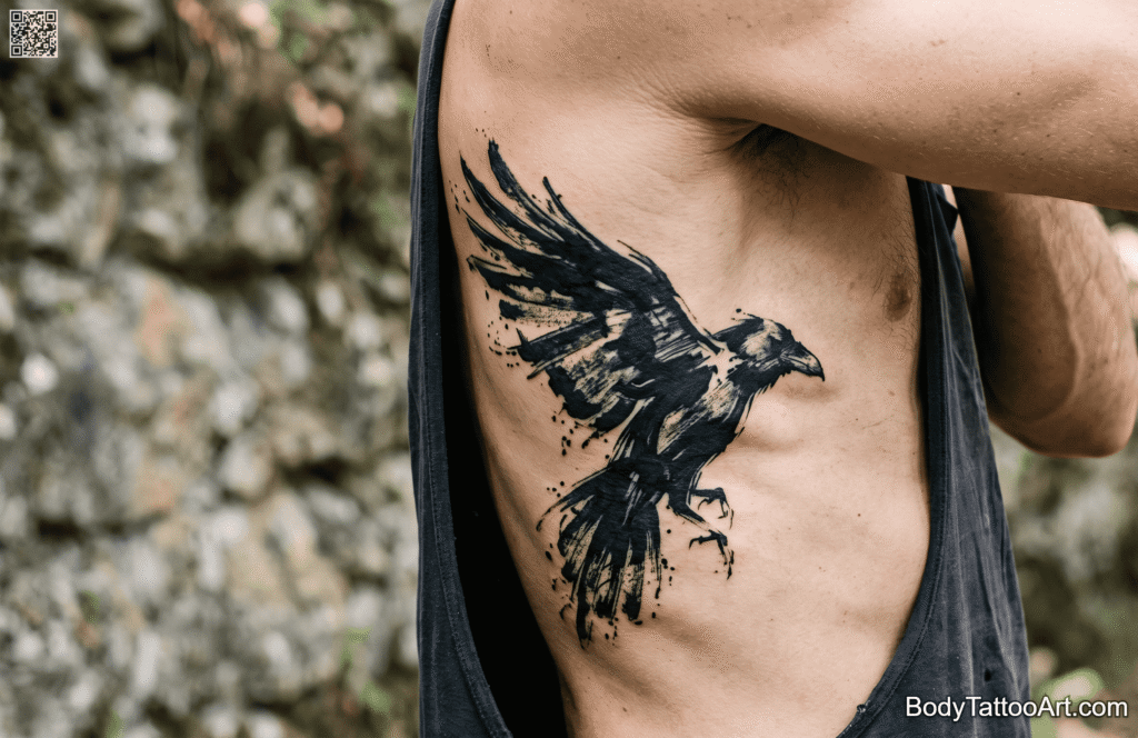 Abstract ink brushstroke Crow Tattoos