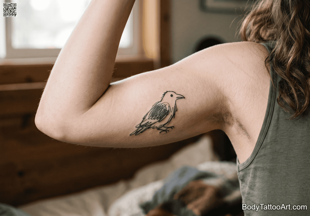 Small Doodle-Style Crow Tattoos