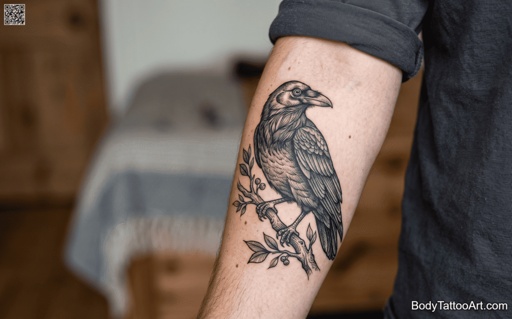 . Perched Crow with Textured Feathers