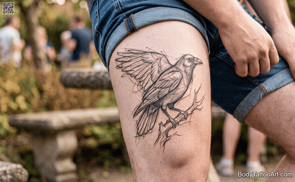 Pencil-Sketch Crow Tattoos