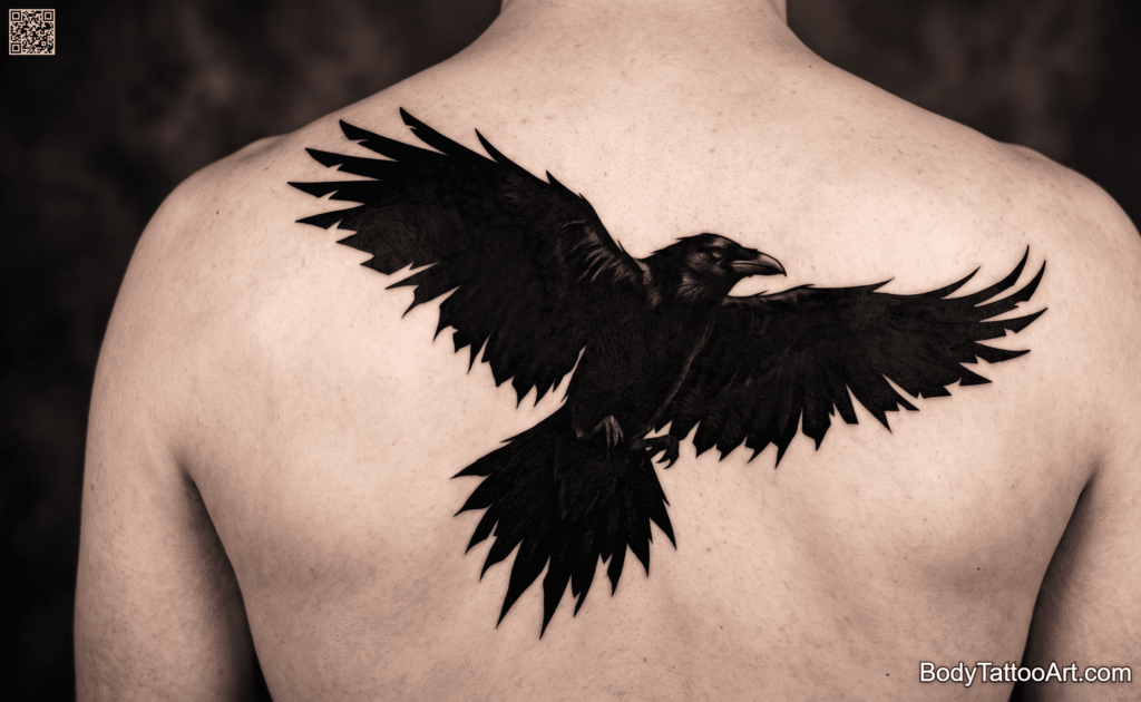 Bold blackwork Crow Tattoos