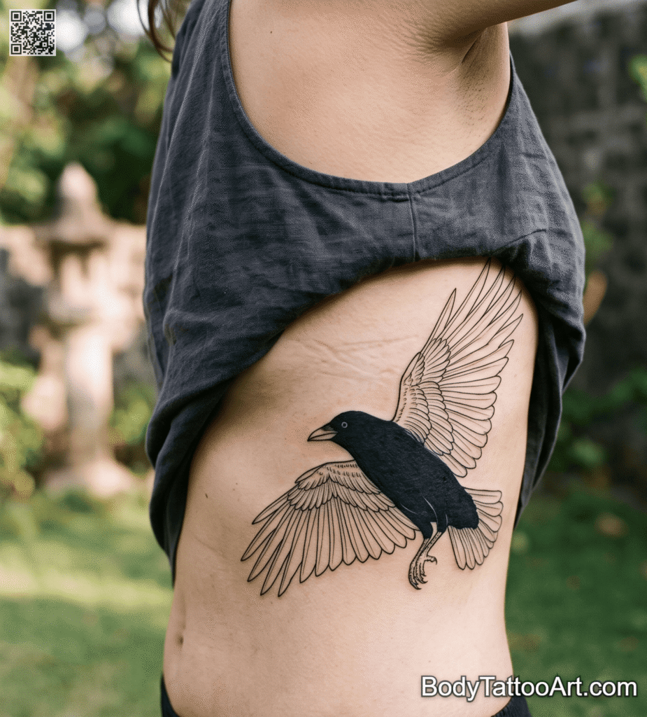 Fine line with negative space Crow Tattoos